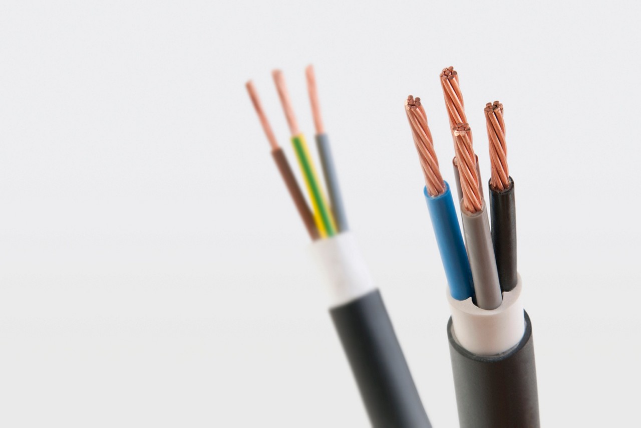 electrical power armored cable on insulated background