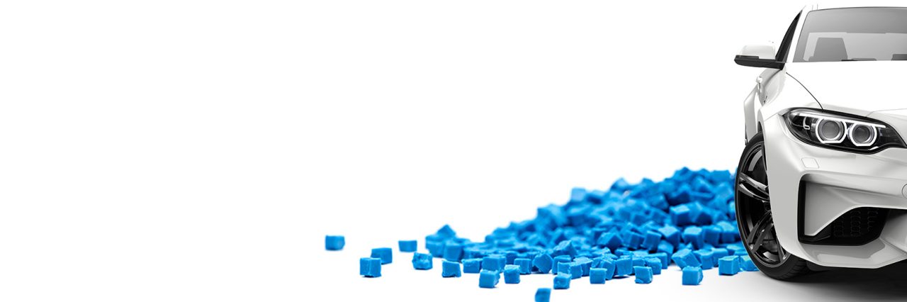 Automotive webinar series hero image with PVC pellets